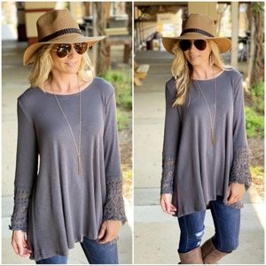 Infinity Raine Tops - Charcoal Lace sleeve tunic Infinity Raine Tops - Charcoal Lace sleeve tunic